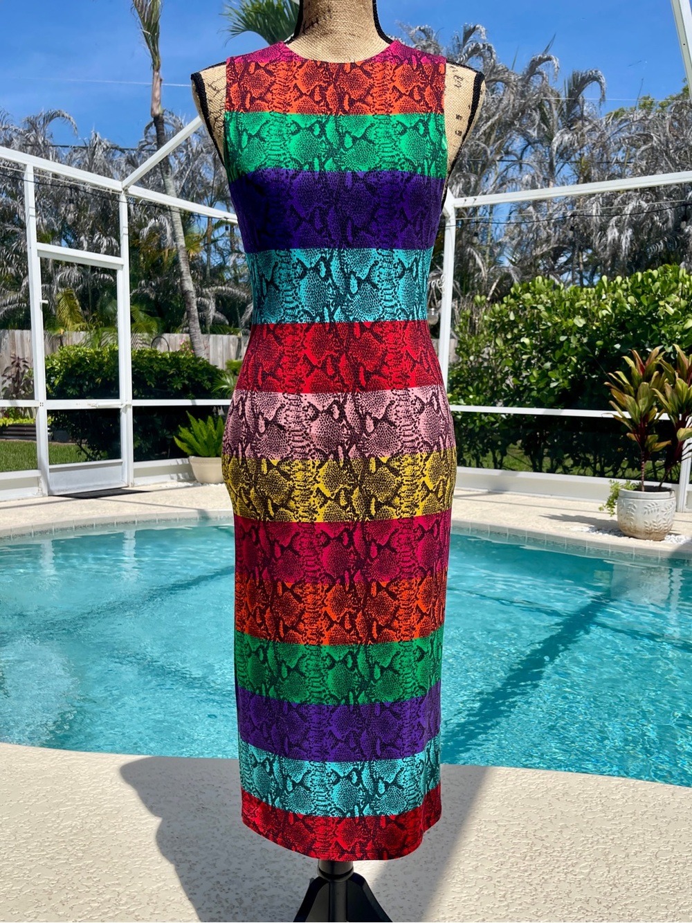 Alice + Olivia Rainbow Snake-Print Maxi Dress